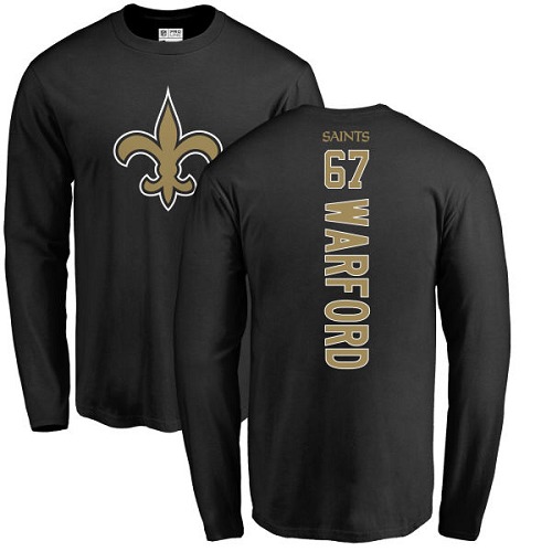 Men New Orleans Saints Black Larry Warford Backer NFL Football #67 Long Sleeve T Shirt